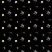 Halloween spider web pattern, spider web seamless wallpaper. Dark Academia concept. Spider web, spider, candle on black background, cute witchcraft print wizard design. Mystery vector illustration.