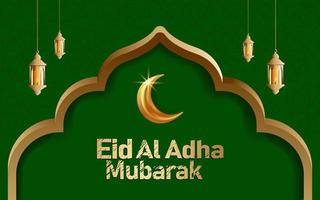 Eid mubarak islamic background with realistic golden lantern vector