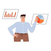 Mbti concept. Strategist character. The man is engaged in analytics. Flat vector illustration