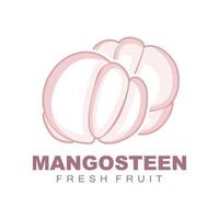 logotipo de mangostán, ilustración de carne de mangostán, reina de fruta rica en vitaminas, diseño de plantilla de etiqueta de vector de logotipo de fruta