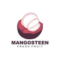 logotipo de mangostán, ilustración de carne de mangostán, reina de fruta rica en vitaminas, diseño de plantilla de etiqueta de vector de logotipo de fruta