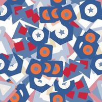 Modern fantasy messy geometric shapes seamless pattern. Infinity abstract card, layout. Creative background with geo shapes. Textile, fabric, wrapping paper. vector