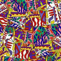 lindo doodle abstracto dibujo artístico de patrones sin fisuras. fondo con arte de garabatos loco y desordenado con diferentes formas, rizos. textura de fantasía, textil, envoltura, tela. vector
