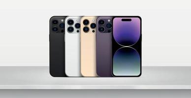 smartphones modernos de diferentes colores sobre la mesa, fondo blanco - vector