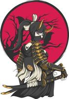 ilustración de mascota de niña samurai vector