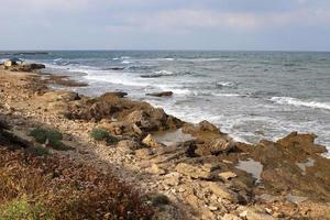 costa del mar mediterráneo en el norte del estado de israel. foto