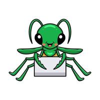 Cute little mantis cartoon with blank sign