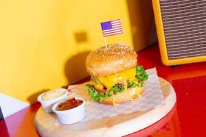 honey mustard burger - pork with cheese and honey mustard sauce burger photo