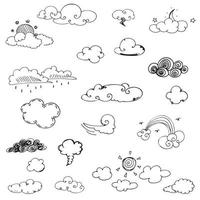 conjunto dibujado de doodle de nube vector