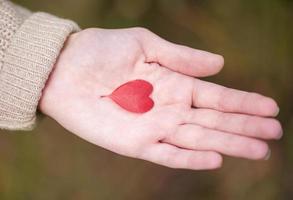 Hand holding a heart shaped leaf photo