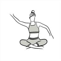 the girl is doing yoga. back exercise. workout. stretching. black and white outline illustration. sport woman. trainer. Instructor. fitness. outline vector