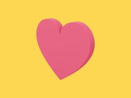 Flat heart. Red single color. Symbol of love. On a monochrome yellow background. Right side view. 3d rendering. photo