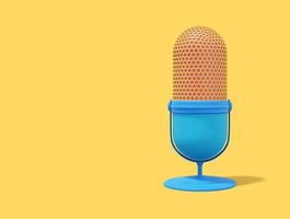 Modern microphone. Realistic multicolored icon on yellow background with space for text. 3D rendering. photo