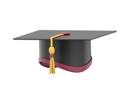 Graduate cap. Mortar board for a student at a university, school, college. 3D rendering. Realistic black icon on white background photo