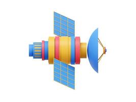 Space satellite with an antenna. Orbital communication station intelligence, research. 3D rendering. Multicolored icon on white background photo