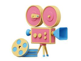 Vintage red cartoon style movie camera. Funny retro video camera. 3D rendering. Icon on white background photo