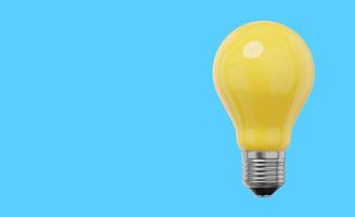 Realistic yellow light bulb. 3D rendering. Icon on blue background, text space. photo