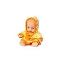 A toy child in a bright robe. Doll on a white isolated background. photo