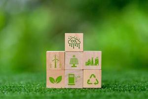 Net zero greenhouse gas emissions reduction with carbon credit concept. Reduce carbon dioxide e.g. renewable energy production improve the efficiency of transportation reduce environmental pollution. photo