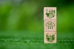 Net zero greenhouse gas emissions reduction with carbon credit concept. Reduce carbon dioxide e.g. renewable energy production improve the efficiency of transportation reduce environmental pollution. photo