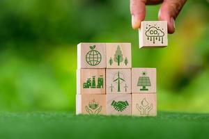 Net zero greenhouse gas emissions reduction with carbon credit concept. Reduce carbon dioxide e.g. renewable energy production improve the efficiency of transportation reduce environmental pollution. photo