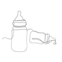 continuous line drawing baby bottle pacifier illustration vector