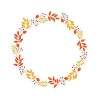 Round frame with autumn twigs and berries. Template for autumn decorative design vector