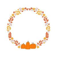 Round frame with autumn twigs, berries and pumpkins. Template for autumn decorative design vector