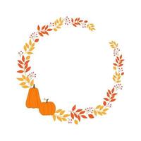 Round frame with autumn twigs, berries and pumpkins. Template for autumn decorative design vector