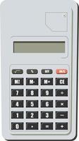 A modern calculator with a light gray color that is used to perform arithmetic operations in education or work vector