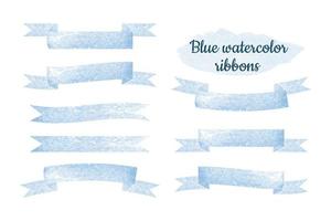 Conjunto de cinta acuarela azul sobre fondo blanco. vector