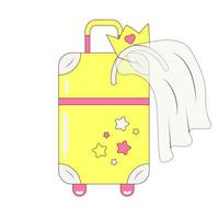 Suitcase with Veil of Bride Temporary Tattoo Sticker or Badge in Retro Groovy Style vector