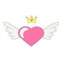 Heart with Angel Wings and Crown Bachelorette Party Illustration in Groovy Style vector