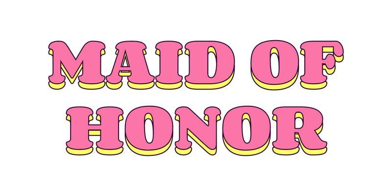Text Maid of Honor Bachelorette Party Temporary Sticker or Badge in Retro Groovy Style