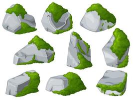 conjunto de musgo sobre piedras. rocas y liquen verde. crag vectorial para juegos de computadora. vector