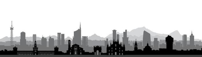 horizonte de la ciudad de Milán. italia, famosos monumentos arquitectónicos turísticos. fondo de viaje con edificios históricos. paisaje italiano urbano europeo. vector