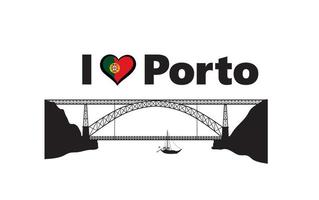 Portugal city Porto horizontal banner. Lettering I love Porto with national portuguese flag and love heart. vector