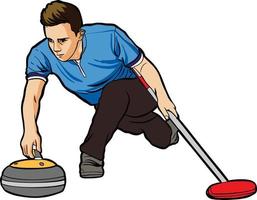 Curling sport player winter vector