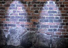 Aged and weathered brick wall textures with very bright spotlight illumination photo