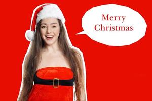 miss santa claus with merry christmas greeting photo