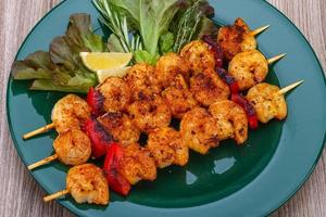 Prawn skewer dish view photo