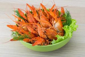 Boiled crayfish dish view photo