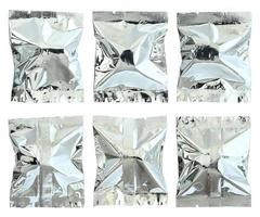 set of foil package bag isolated on white with clipping path photo