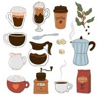 conjunto de artículos de café aislado sobre fondo blanco. gráficos vectoriales vector