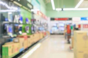 eletronic department store show Television TV and home appliance with bokeh light blurred background photo