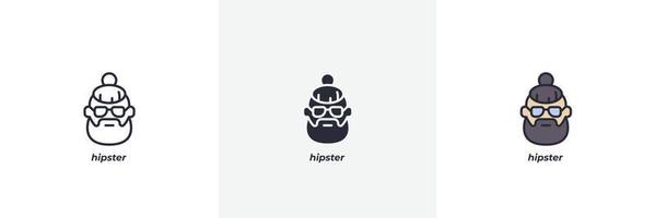 icono de hipster. línea, versión en color de contorno sólido y relleno, contorno y signo de vector relleno. símbolo de idea, ilustración de logotipo. gráficos vectoriales