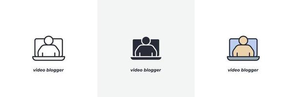 icono de blogger de video. línea, versión en color de contorno sólido y relleno, contorno y signo de vector relleno. símbolo de idea, ilustración de logotipo. gráficos vectoriales