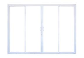 White modern double glass door window frame front store isolated on white background photo