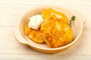 Rice cutlet in a bowl on wooden background photo