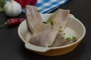 Herring fillet dish view photo